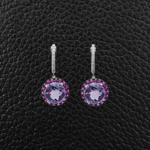 Amethyst, Diamond & Pink Sapphire Earrings