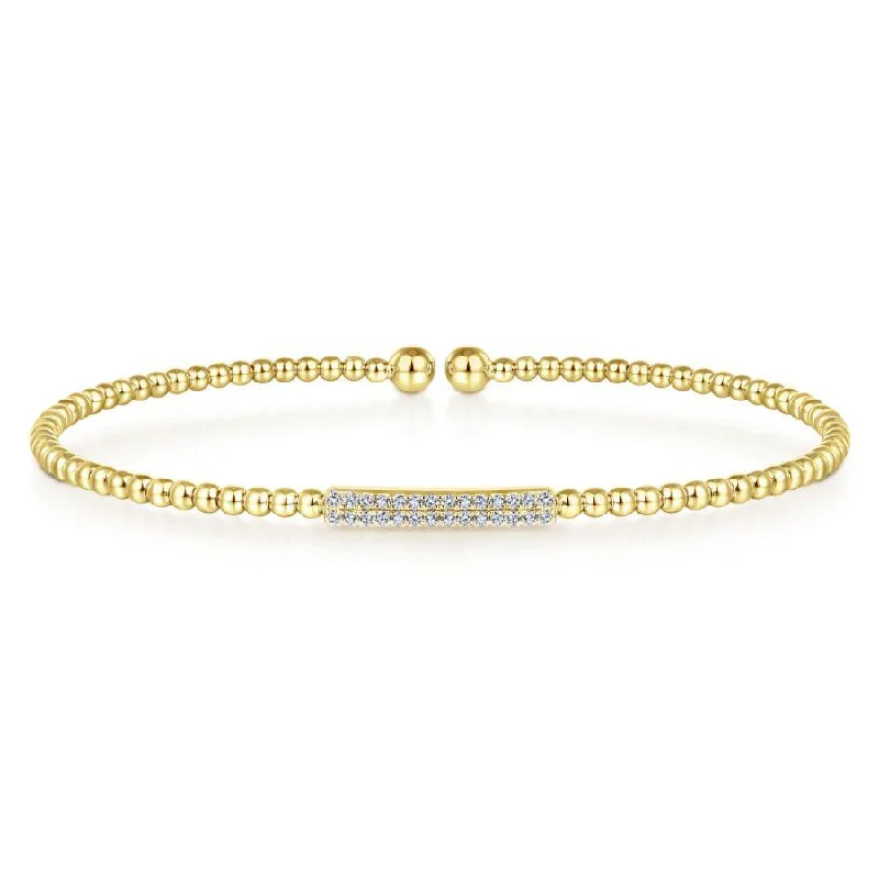 Gabriel & Co. - BG4119-62Y45JJ - 14K Yellow Gold Bujukan Bead Cuff Bracelet with Diamonds