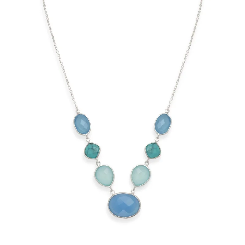 Sterling Silver Natural Turquoise and Chalcedony Necklace