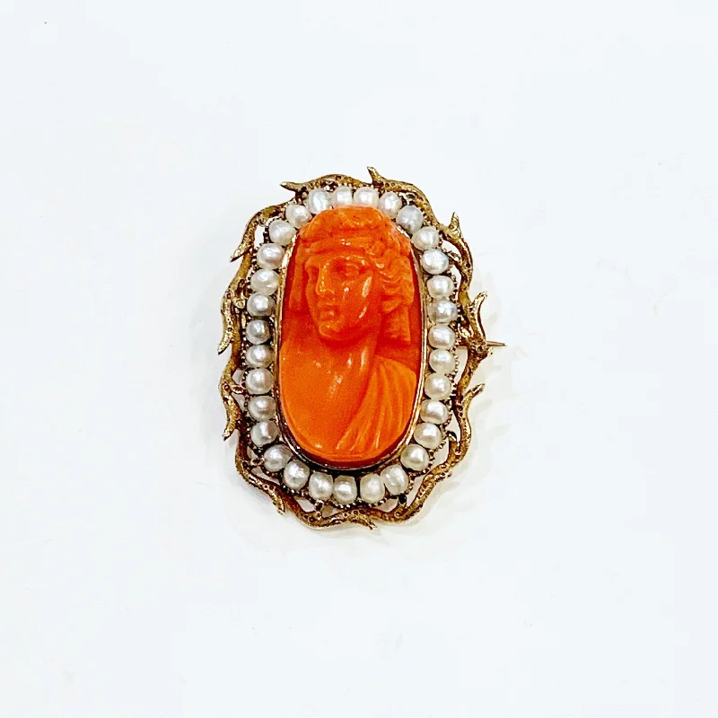 Estate Collection Brooch - Victorian Coral and Seed Pearl