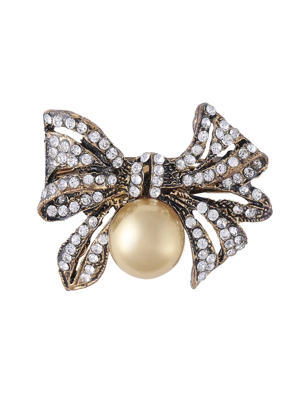 Bow-Knot Design Diamond And Pearl Exquisite Brooch Pin