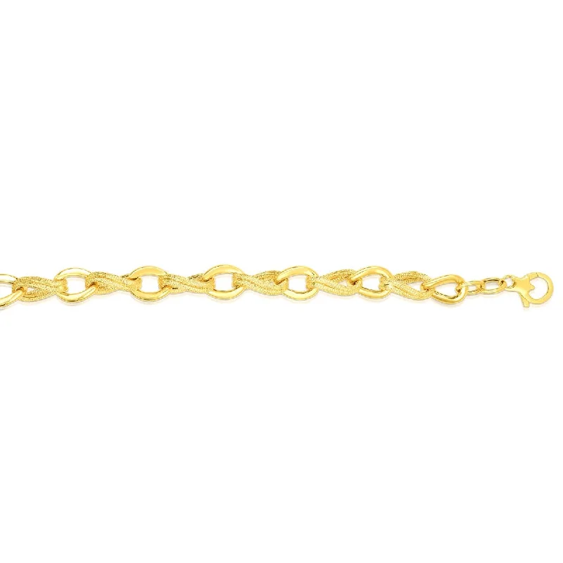 14kt Gold 8" Yellow Finish Textured Oval Bracelet with Lobster Clasp RC1860-08