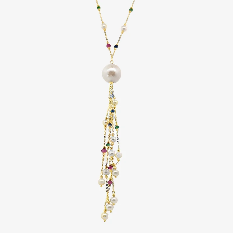 Pearl & Colored Stones Tassel Necklace