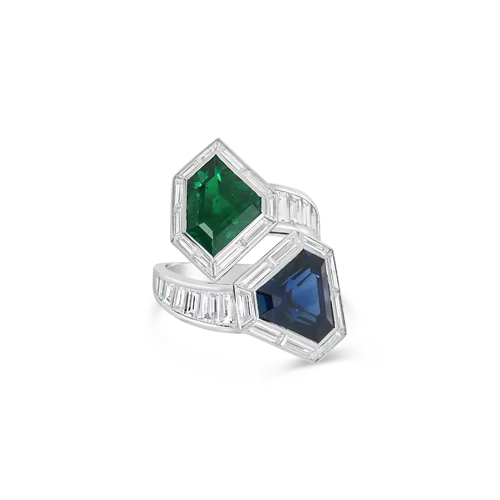 Emerald, Sapphire & Diamond Bypass Ring