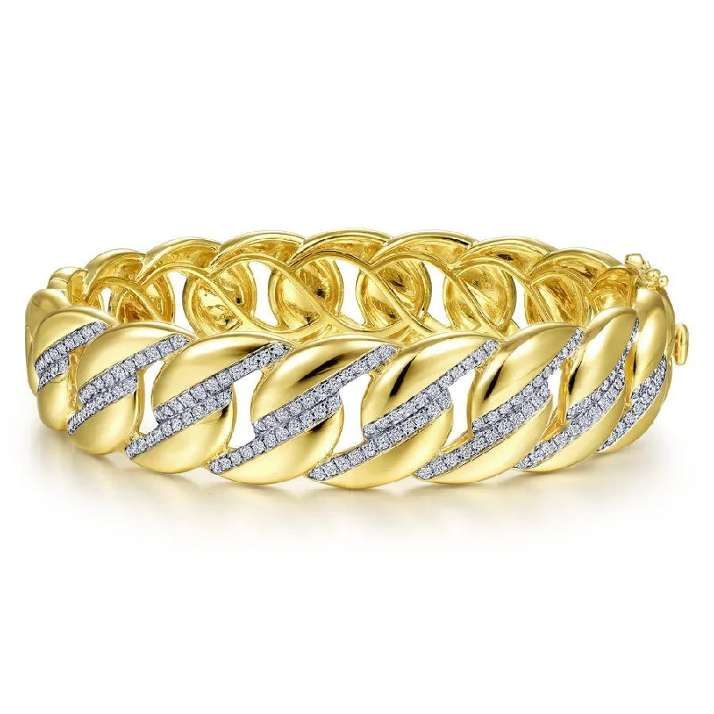 Gabriel & Co. - BG4204-65Y45JJ - 14K Yellow Gold Chain Link Bangle with Diamond Pavâ€š Stations