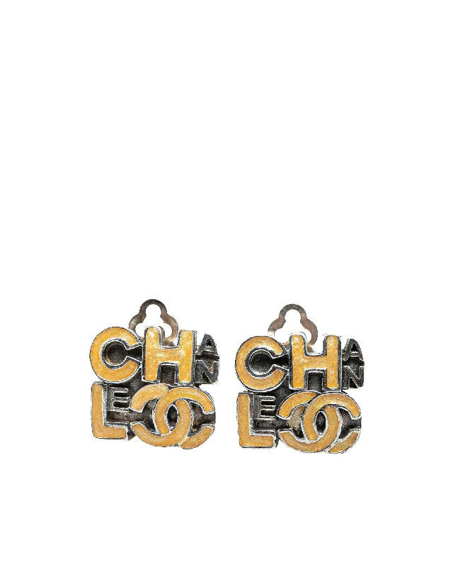 Enamel Logo Clip-On Earrings with Silver Tone Bodies