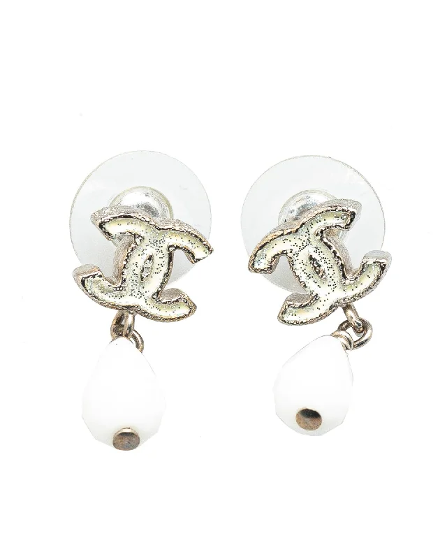 Silver Tone Lacquered Bead Swing Push Back Earrings