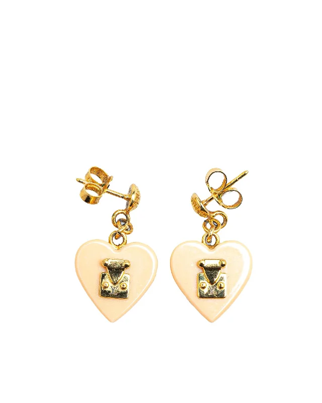 Brass and Resin Heart Drop Push Back Earrings