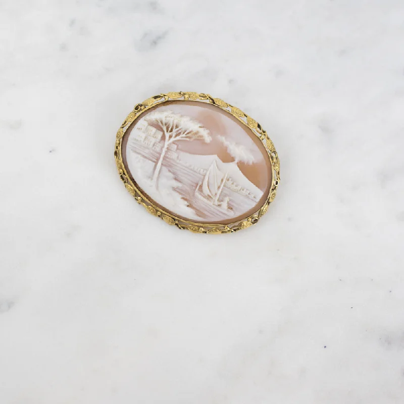 Estate Collection Brooch - Vintage 14K Helmet Shell Cameo