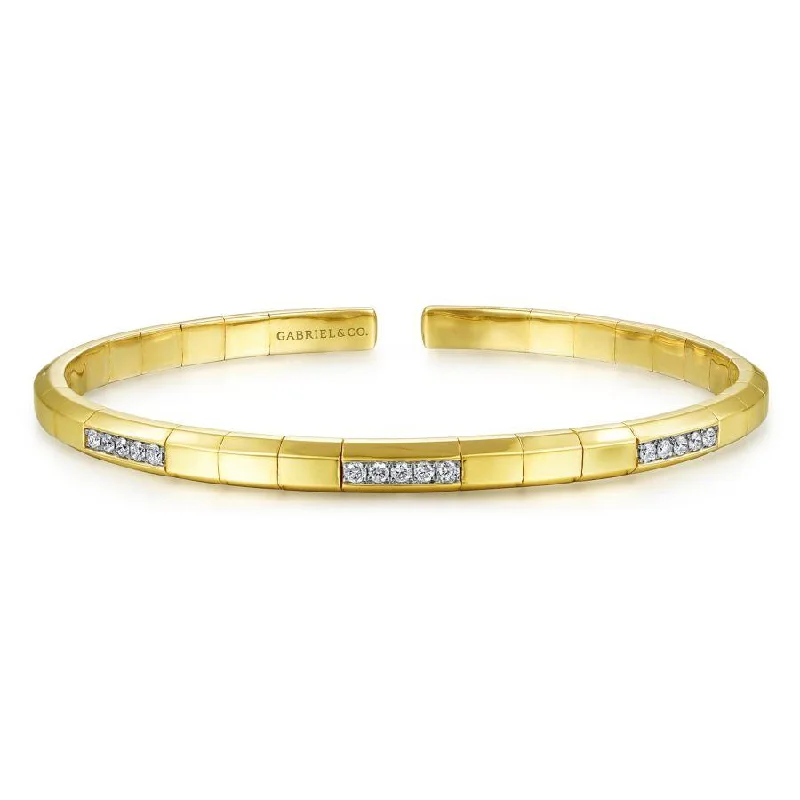 Gabriel & Co. - BG4403-65Y45JJ - 14K Yellow Gold Cuff Bracelet with Diamond Pavâ€š Stations