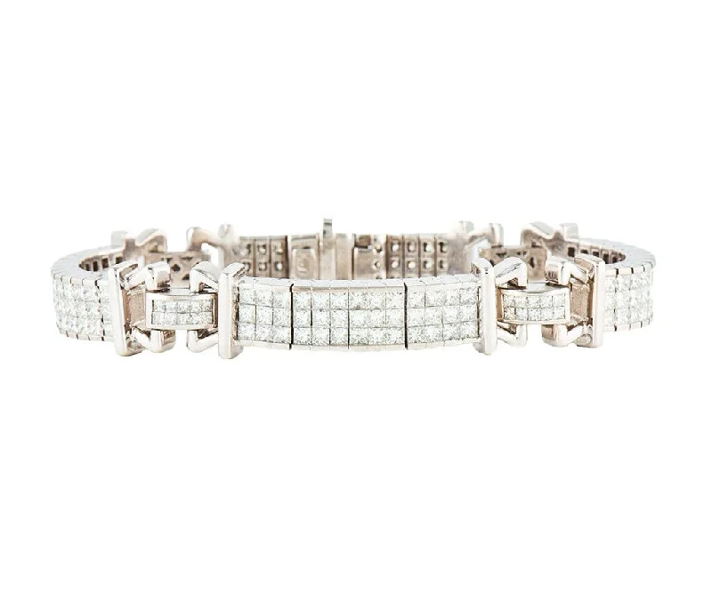 12.92ctw Princess Cut Diamond Invisible Set Station Link Bracelet in 18K