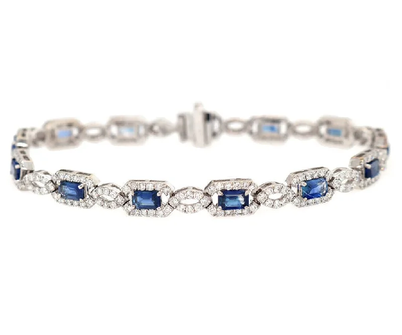 4.80ctw Sapphire and 1.29ctw Diamond Frame Link Bracelet in 14K