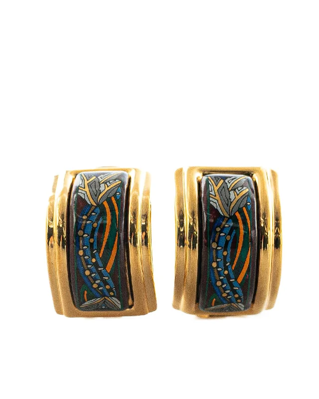 Enamel Cloisonne Clip-On Earrings with Gold-Plated Hardware