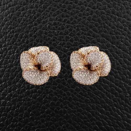 White & Brown Diamond Flower Earrings