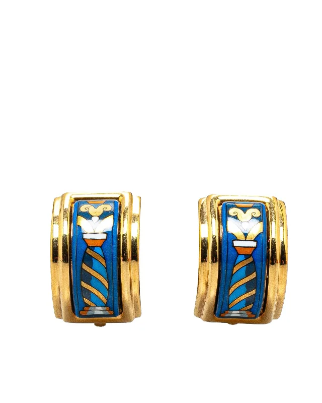 Enamel Cloisonne Clip-On Earrings with Gold-Plated Hardware