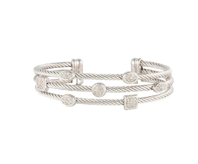 David Yurman 0.46ctw Diamond Triple Row Confetti Cuff Bracelet in Sterling