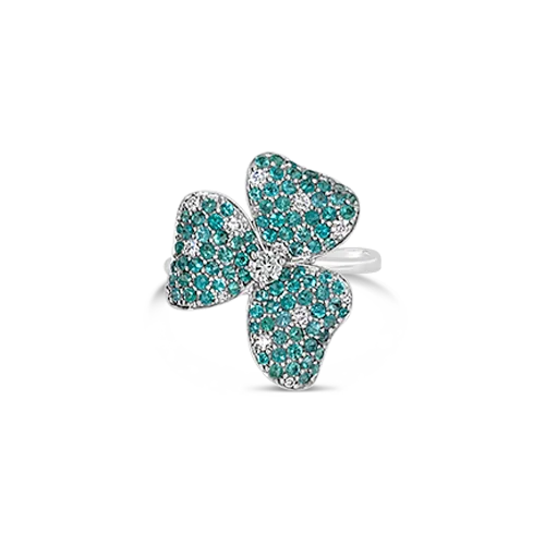 Paraiba & Diamond Flower Ring