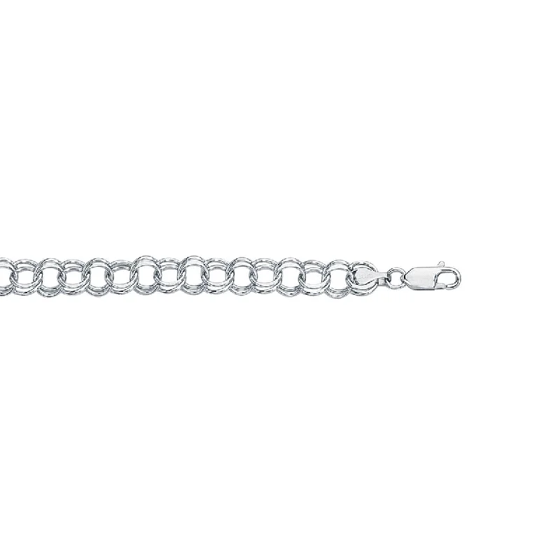 14kt 8" White Gold Diamond Cut Double Link Charm Bracelet with Lobster Clasp WCB125-08