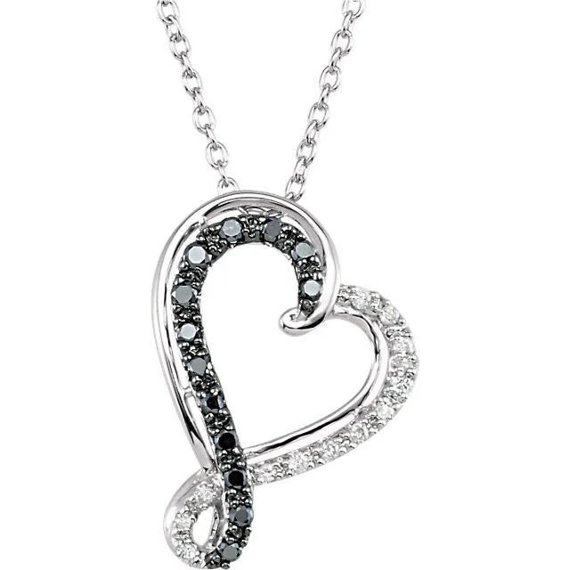 Sterling Silver 1/5 CTW Black & White Diamond Heart 18" Necklace