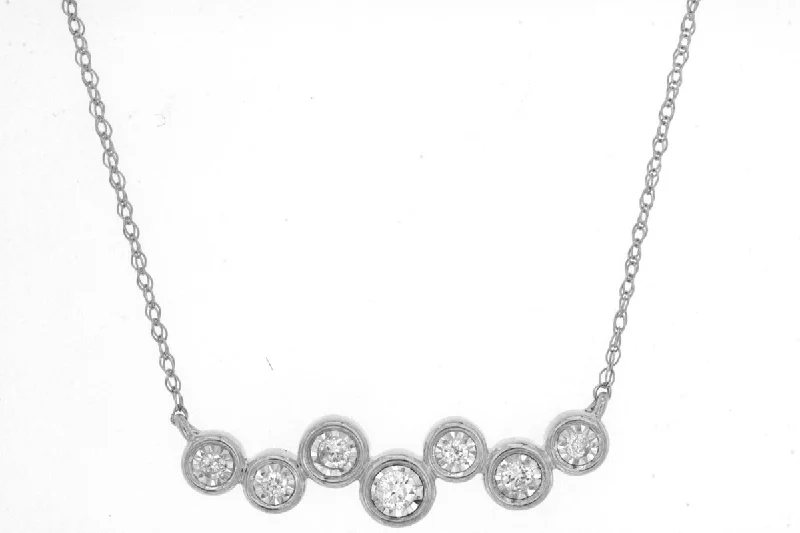 14k White Gold Diamond Bezel Set Bar Necklace