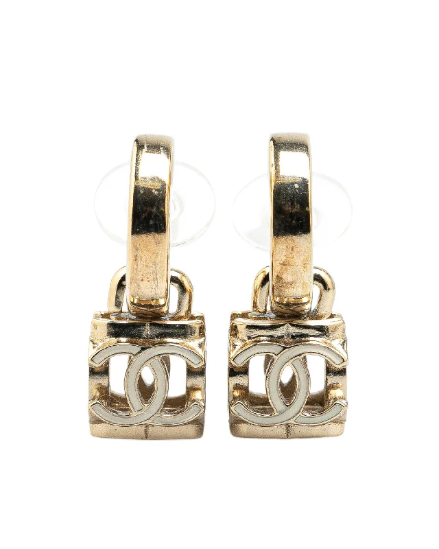 Gold Plated Enamel Cube Drop Clip On Earrings