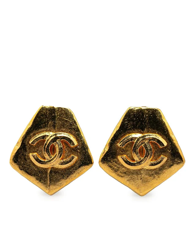 Gold Plated Pentagon Clip-On Earrings