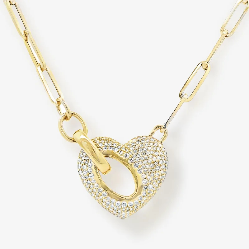 Pave' Diamond Heart Front Clasp Necklace