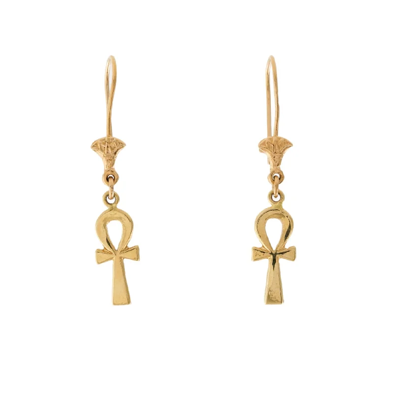 Classic 18k Gold Ankh Drop Earrings