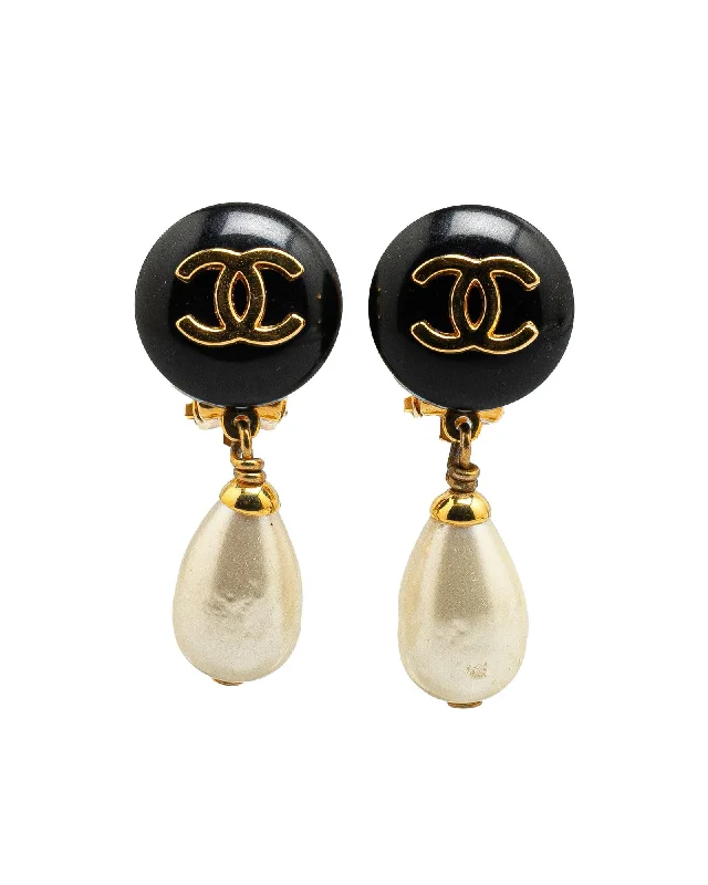 Gold Plated Dangling Faux Pearl Clip-On Earrings