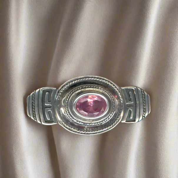 Hellenistic Brooch in Sterling Silver with Amethyst Zircon (K-64)