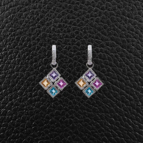 Multi-color Semi-Precious Gemstones & Diamond Earrings