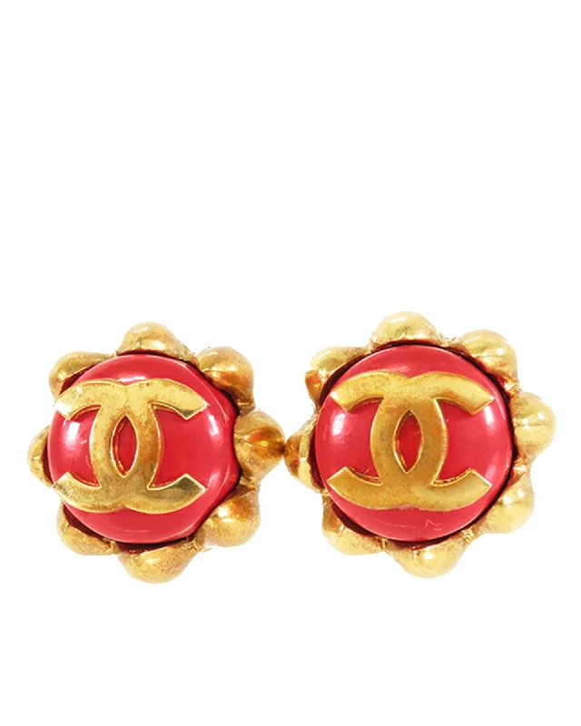 24k Gold Plated Button Earrings with Gripoix Detailing