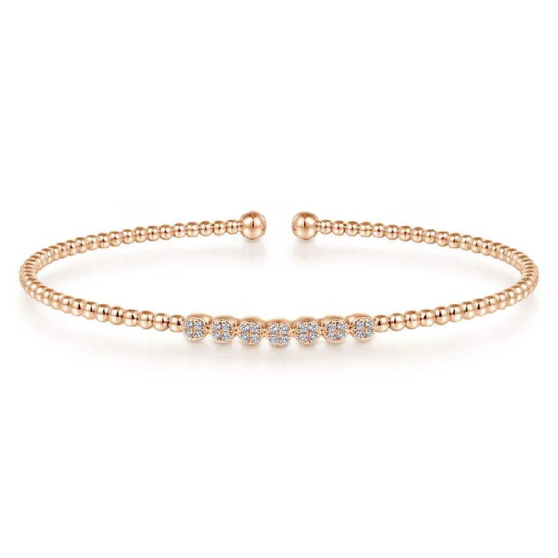 Gabriel & Co. - BG4247-62Y45PL - 14K Yellow Gold Bujukan Bead Split Bracelet with Pearl and Diamond Caps