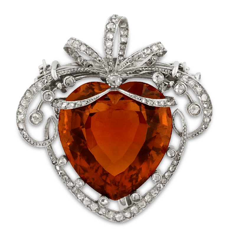 Belle Époque Madeira Citrine Heart Brooch