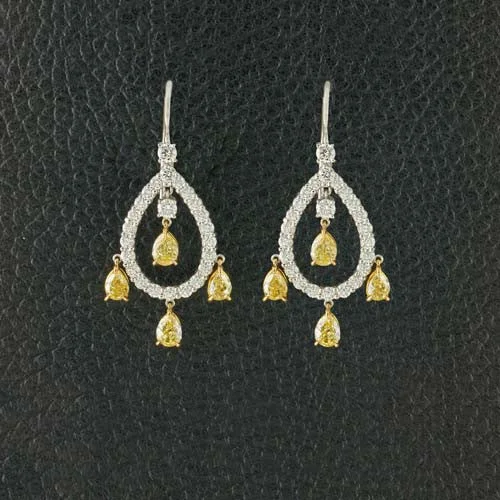 Yellow & White Diamond Dangle Earrings