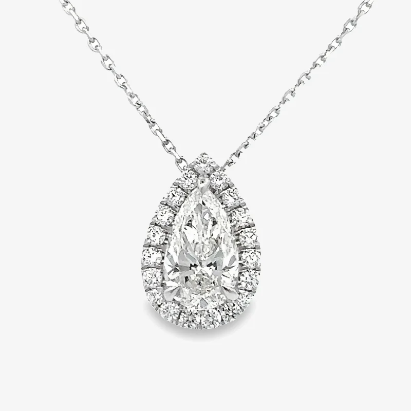 1.29CT Pear Shaped Diamond Halo Necklace