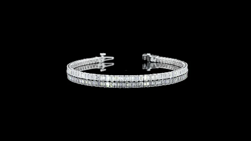 14K White Gold Lab Grown Diamond Emerald Tennis Bracelet BC1024