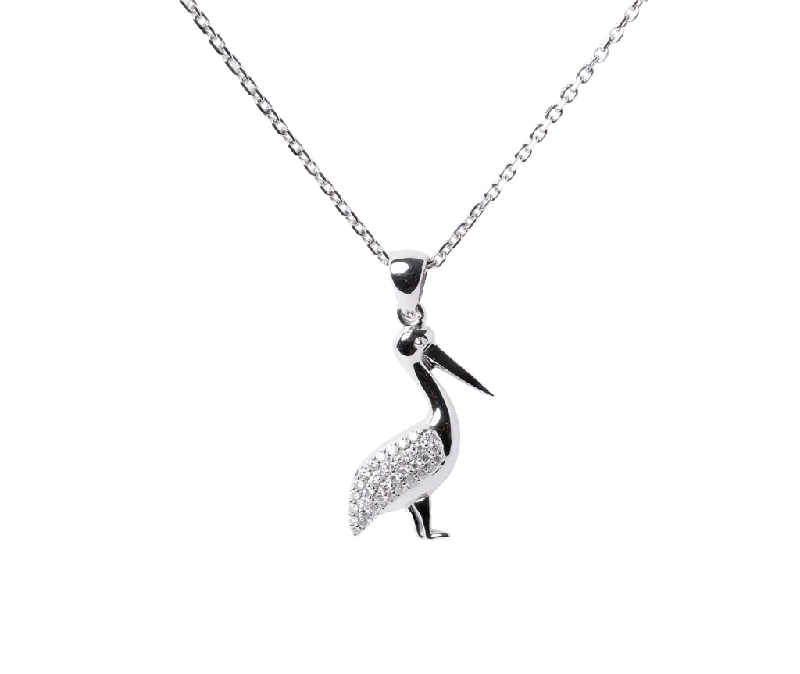 14k White Gold Diamond Pelican Necklace