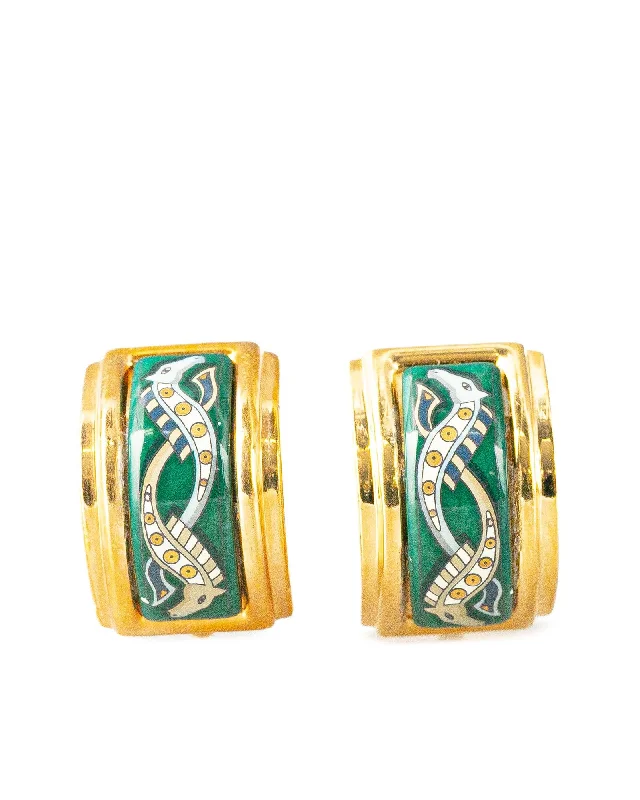 Enamel Cloisonne Gold-Plated Clip-On Earrings