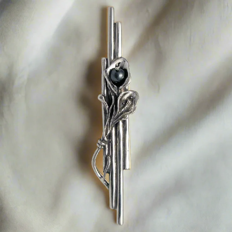 Greek Traditional Brooch in Sterling silver with hematitis (K-28)