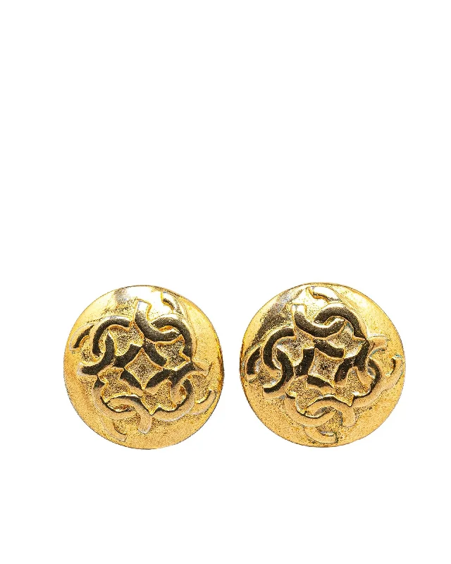 Gold Plated Button Clip On Earrings