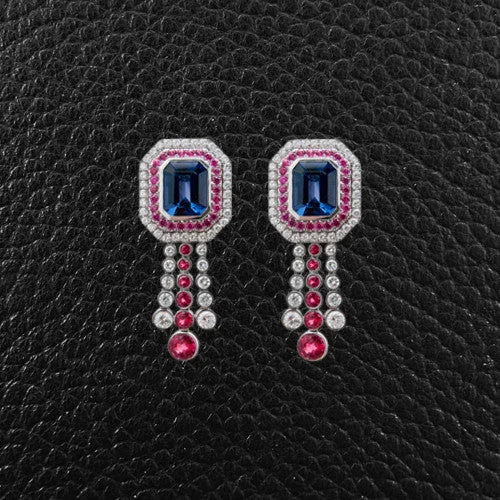 Red & Blue Spinel & Diamond Earrings