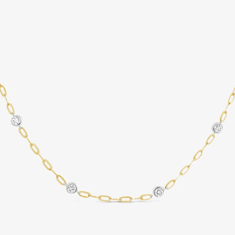 Paper Clip 1.10CT 8 Diamonds By The Yard Two Tone Necklace