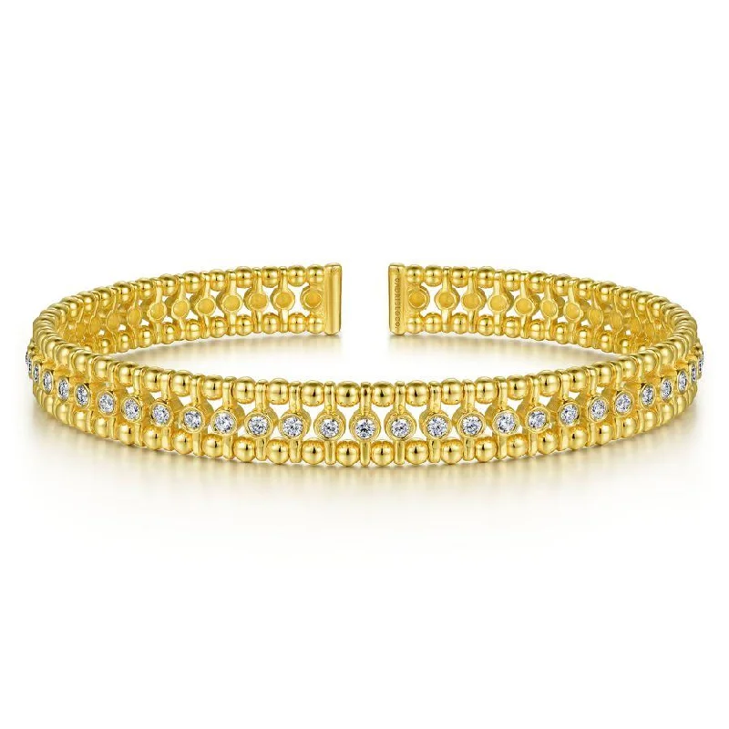 Gabriel & Co. - BG4616-62Y45JJ - 14K Yellow Gold Bujukan Bead Cuff Bracelet with Diamond Bezel Connectors