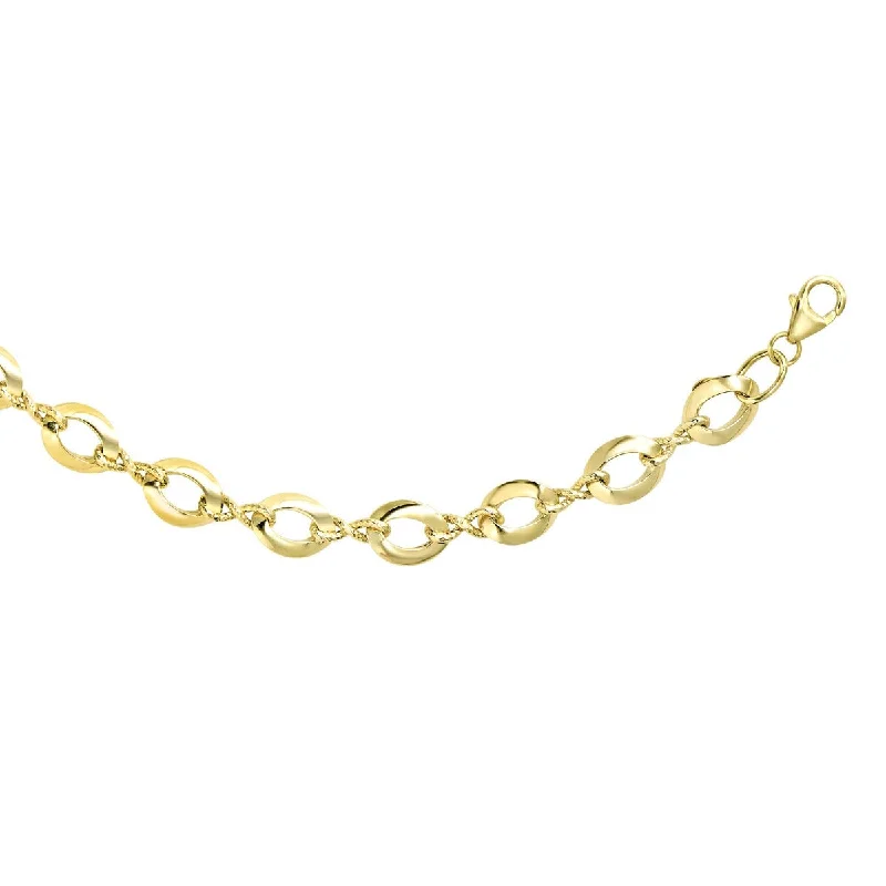 14kt 18" Yellow Gold 8-6mm Alternate Shiny Twisted Open Oval+Diamond Cut Infinity Link Fancy Necklace with Lobster Clasp N3272-18