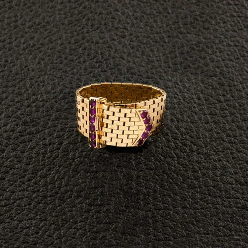 Ruby & Gold Buckle Estate Ring