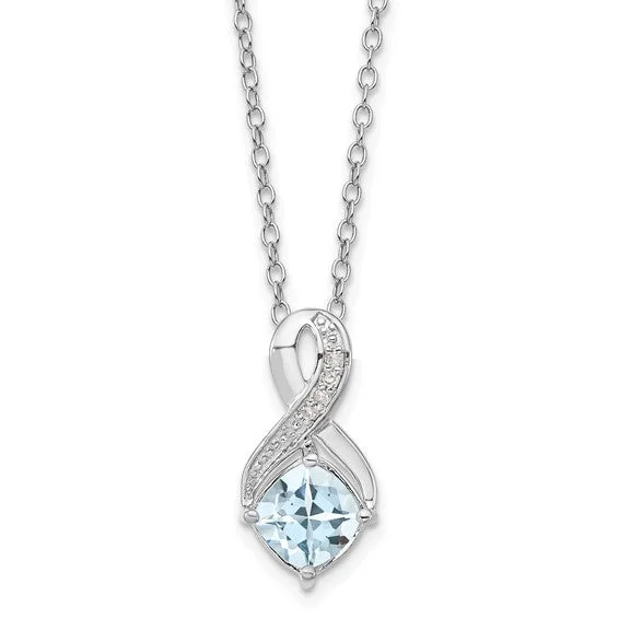 Sterling Silver Aquamarine and Diamond Necklace