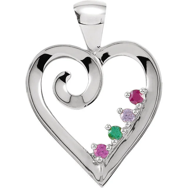 Mother's Family Birthstone Heart Pendant or Necklace