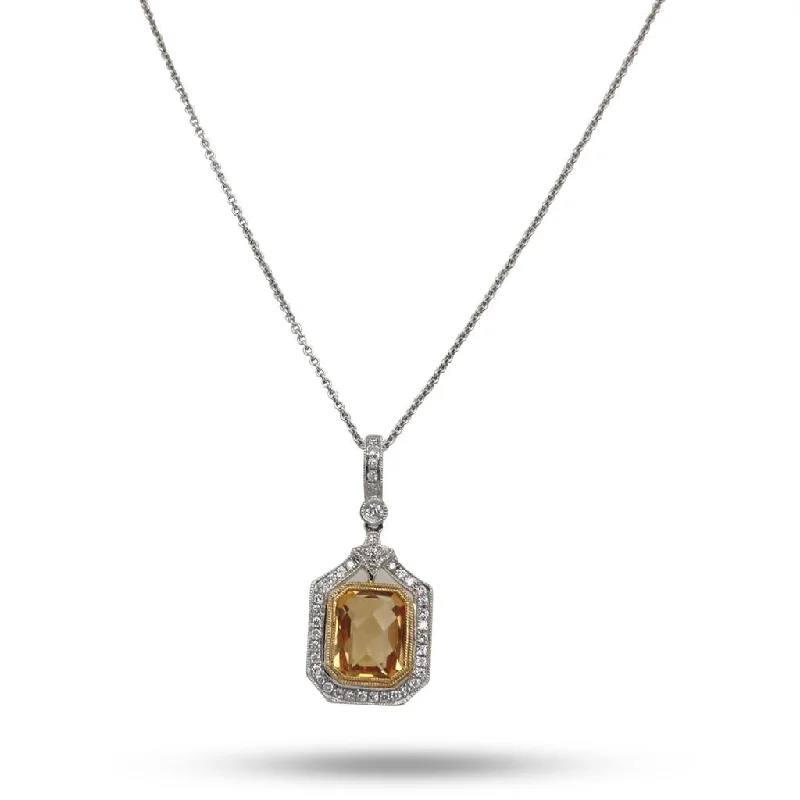 14k White Gold Citrine & Diamond Necklace