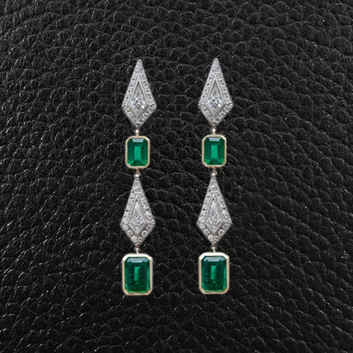 Emerald & Diamond Dangle Earrings